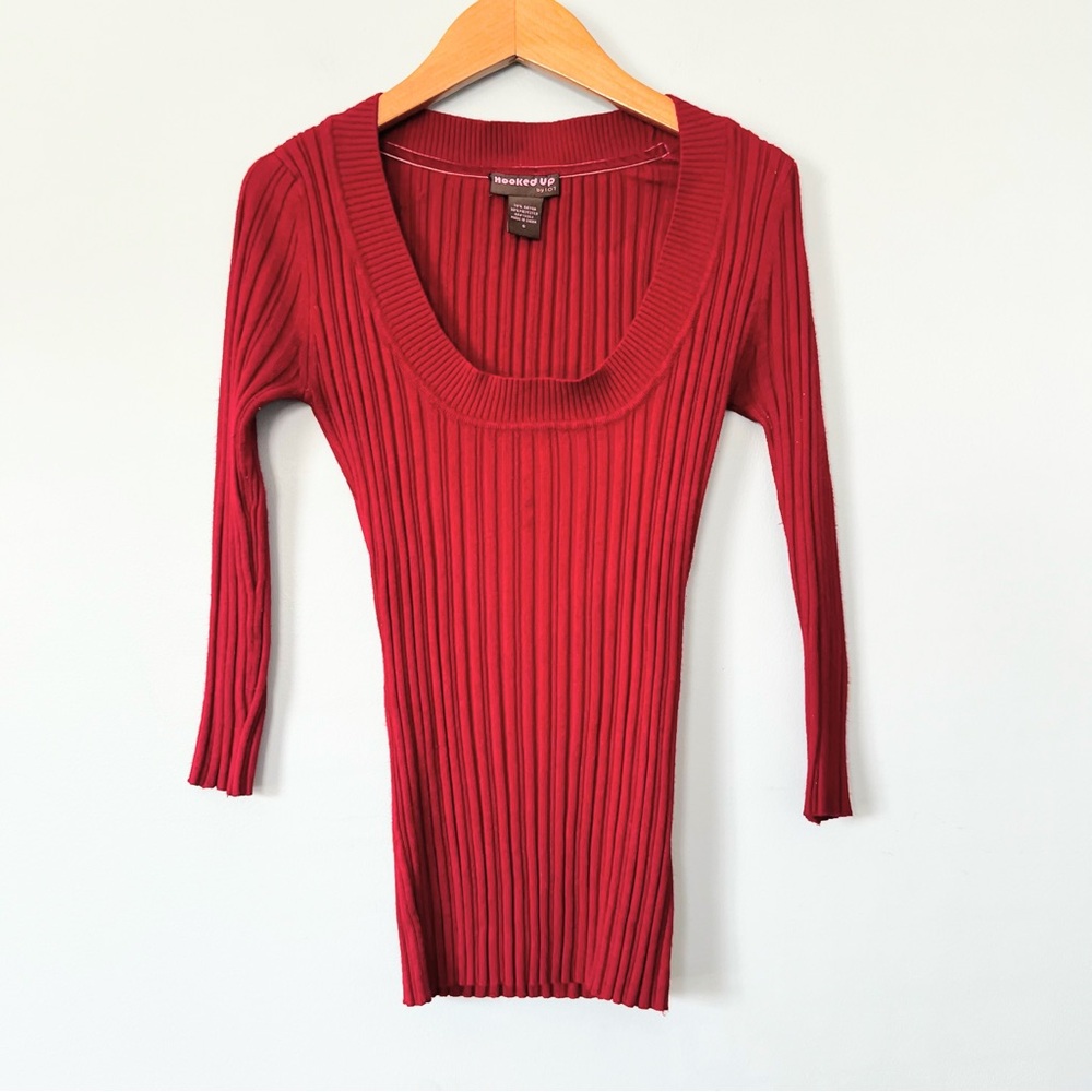 Red Ribbed Sweater Top Size Small - Picture 2 of 6